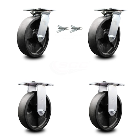 8 Inch Glass Filled Nylon Caster Set With Ball Bearing 2 Swivel Lock And 2 Rigid